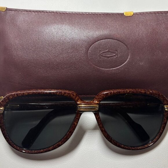 Cartier sunglasses Aviator design wood like frame full rim